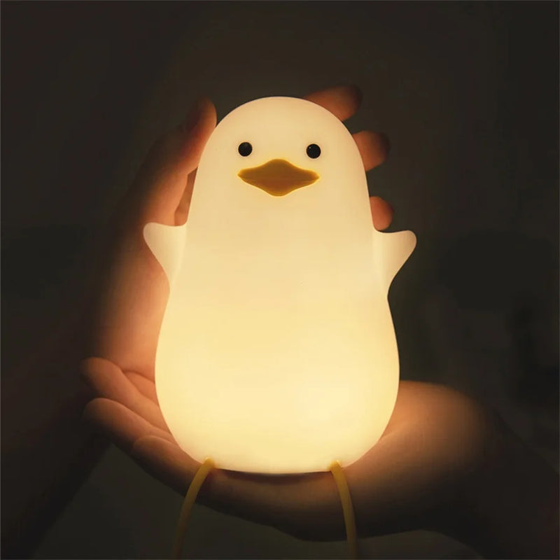 Afralia™ Duck Silicone Night Light with Timer, Rechargeable USB, Dimming Touch Lamp