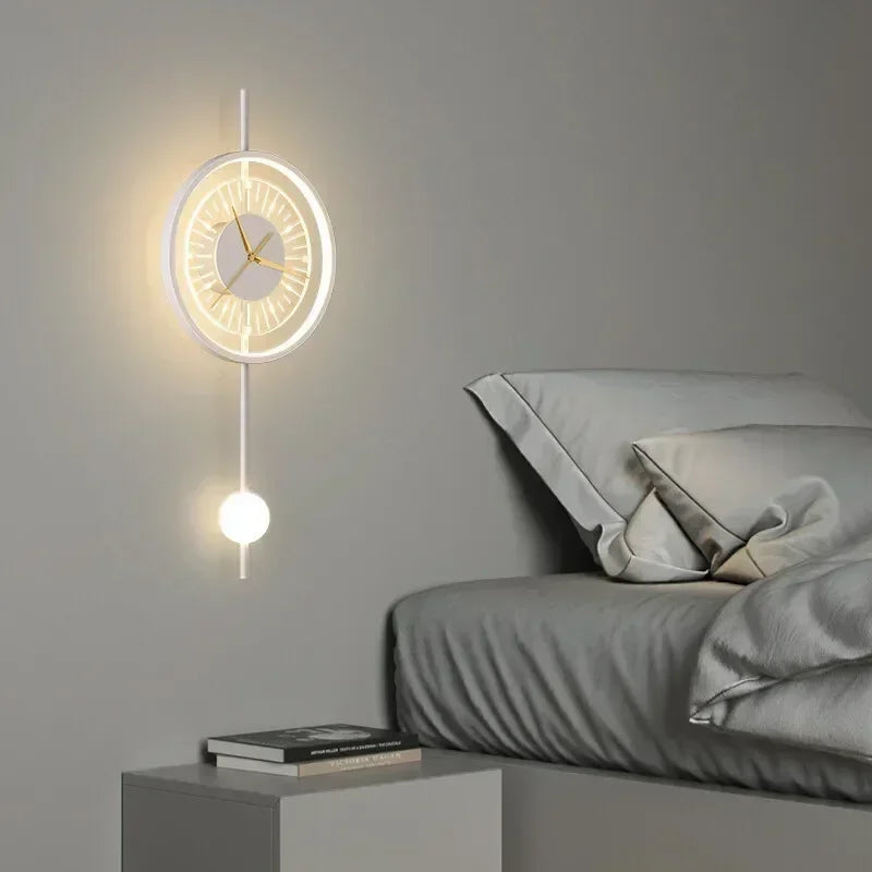Afralia™ LED Wall Clock Sconce for Bedroom Living Room Home Decor Lighting