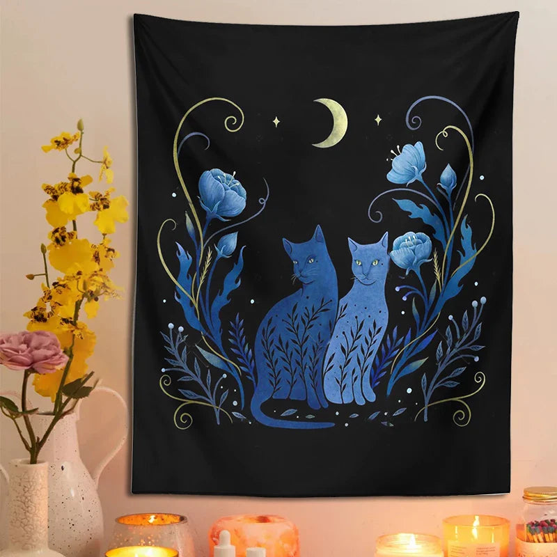 Afralia™ Moon Cat Tarot Tapestry: Psychedelic Wall Hanging for Hippie Home Decor