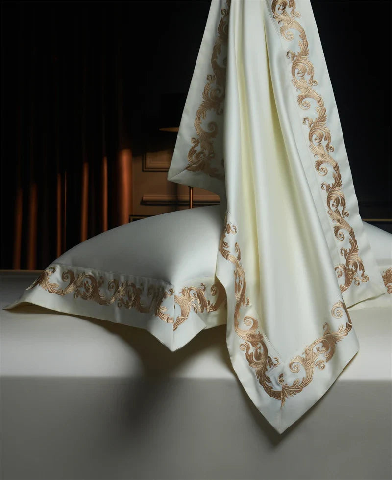 Afralia™ Luxe Gold Embroidery 1400TC Egyptian Cotton Queen King Bedding Set