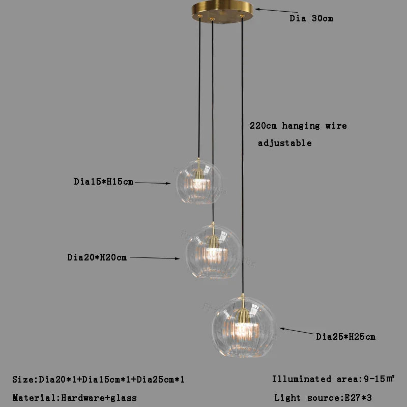 Afralia™ Clear Glass Ball Pendant Light Chandelier for Living Room Dining Room Home Decor