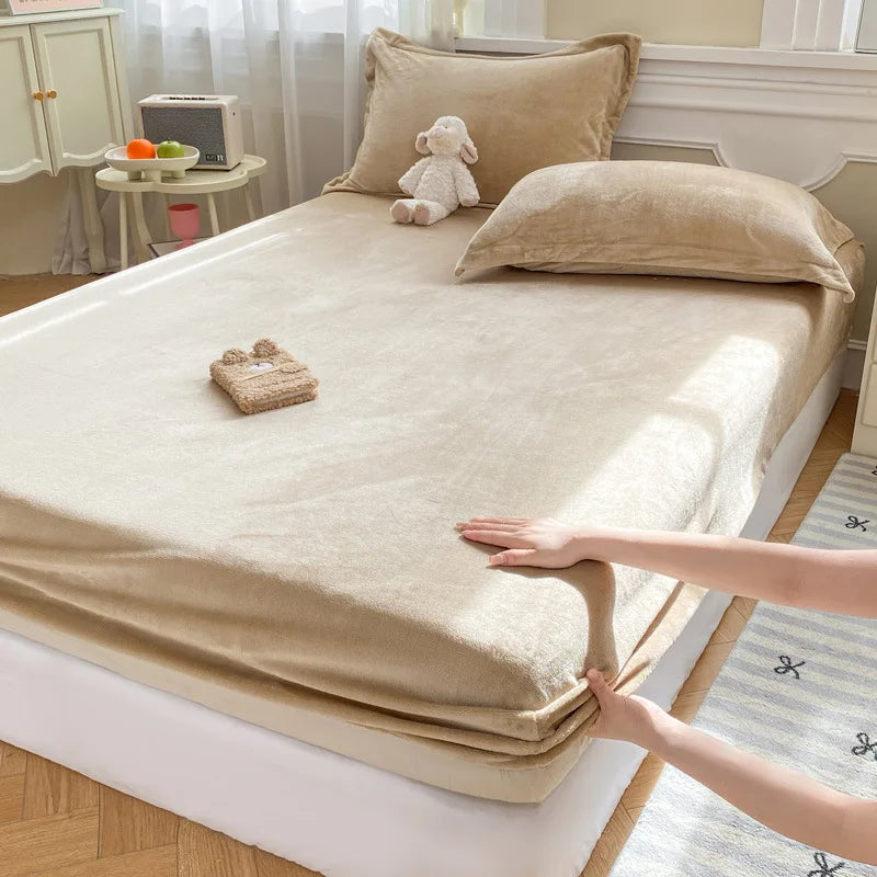 Afralia™ Winter Milk Velvet Fitted Sheet Set - Soft & Warm Mattress Cover
