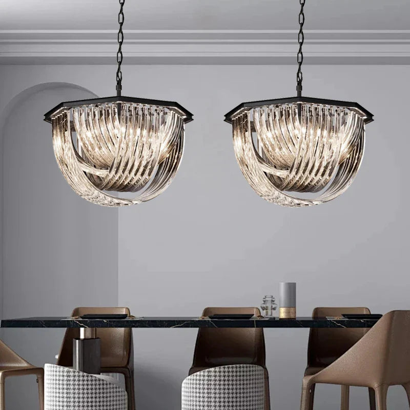 Afralia™ Modern Curved Glass Crystal Chandelier for Elegant Living Room & Dining Room Decor