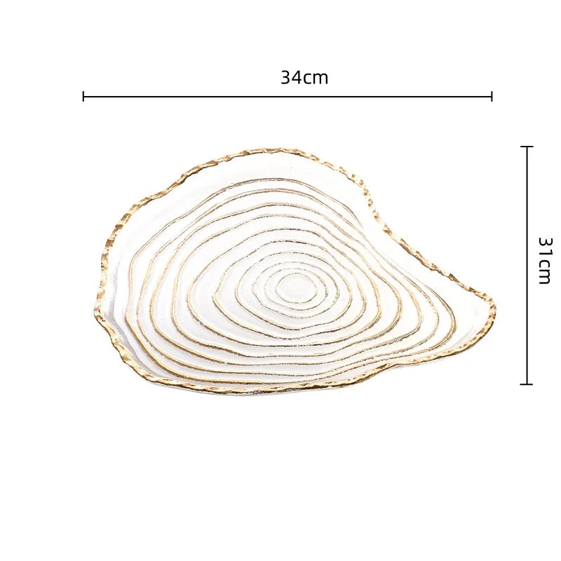 Afralia™ Gold Foil Glass Tray Geometric Fruit Plate Home Decor Accessory