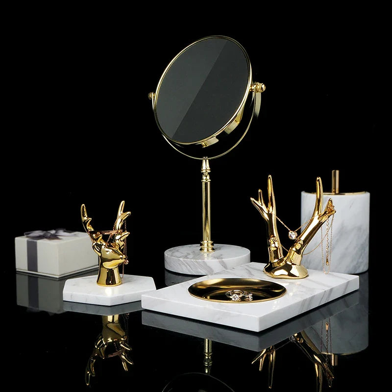 Afralia™ Marble Vanity Mirror Tray Luxury Bathroom Accessories