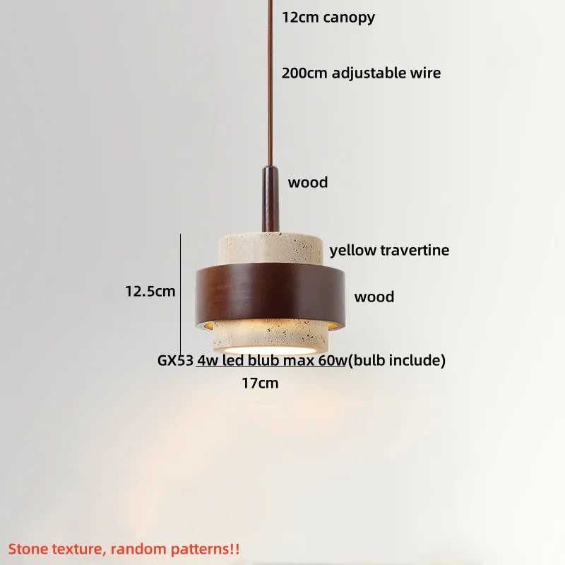 Afralia™ LED Pendant Lights Bar Decor Yellow Travertine Stone Wood Hang Lamp