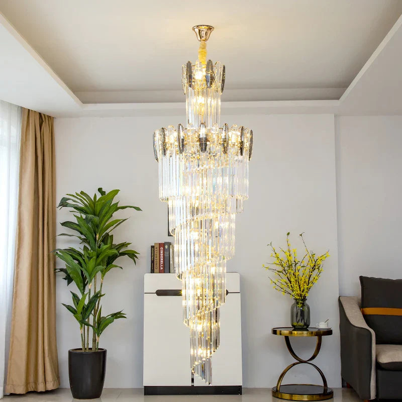 Afralia™ Crystal Chandelier: Elegant minimalist duplex living room lighting with a touch of luxury.