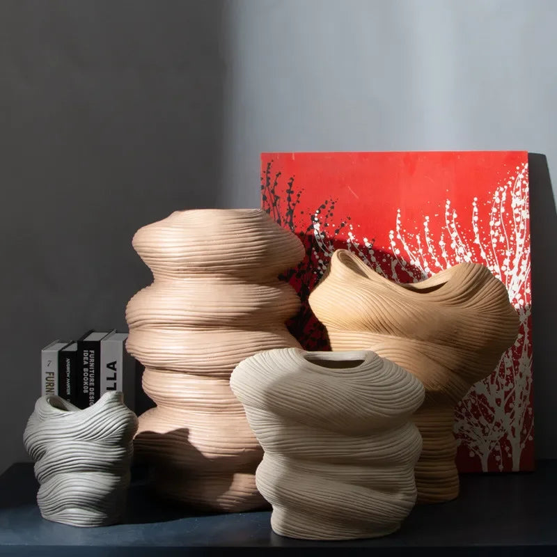 Afralia™ Stripe Pattern Ceramic Vase: Porcelain Flower Arrangement Home Decor