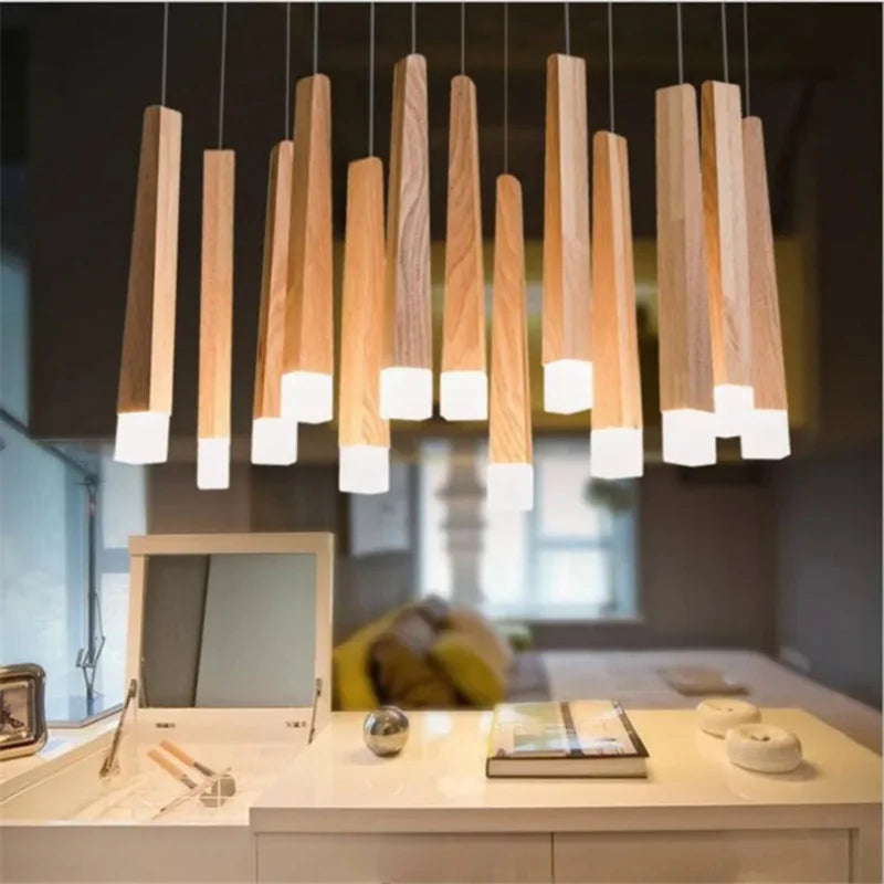 Afralia™ Wooden Stick Pendant Light: Modern Nordic Design for Kitchen, Living Room & Dining Room