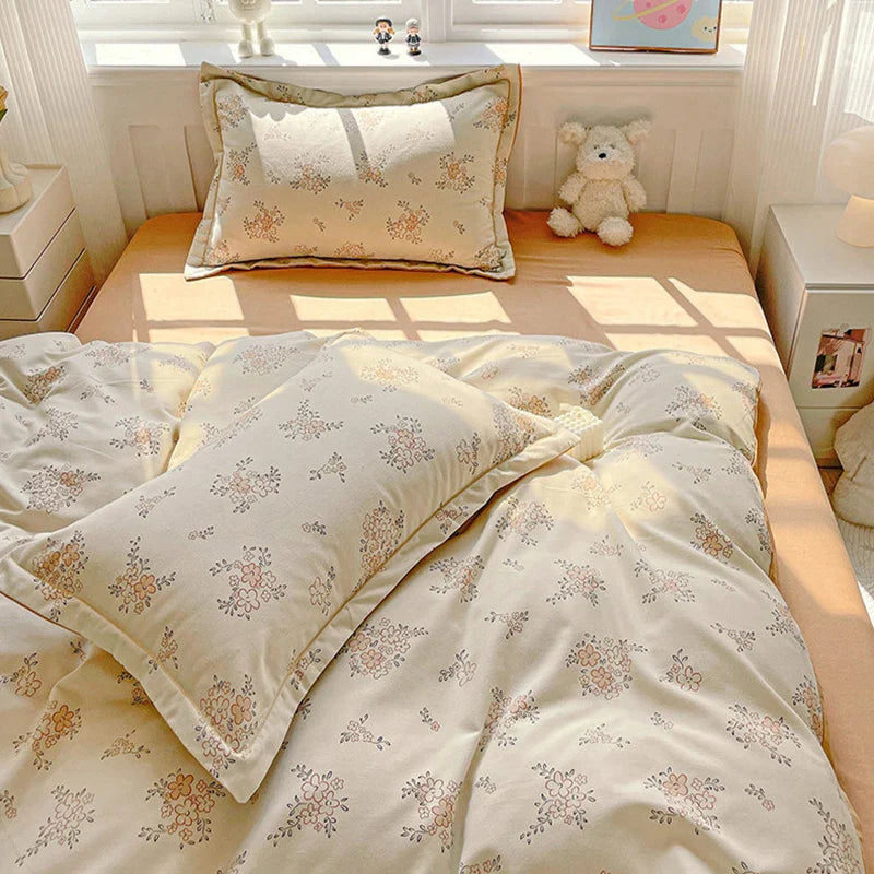 Afralia™ Plant Printed Cotton Brushed Duvet Cover Set for Double Bed