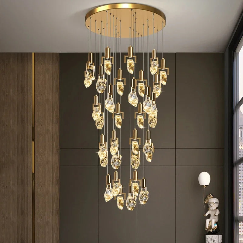 Afralia™ Elegant Diamond Crystal Chandelier LED Light Fixture Gold Home Decor