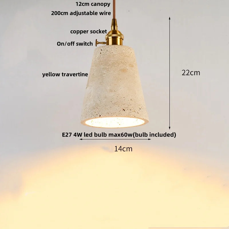 Afralia™ Wood Walnut LED Pendant Light Yellow Trivertine Stone Hanging Lamp