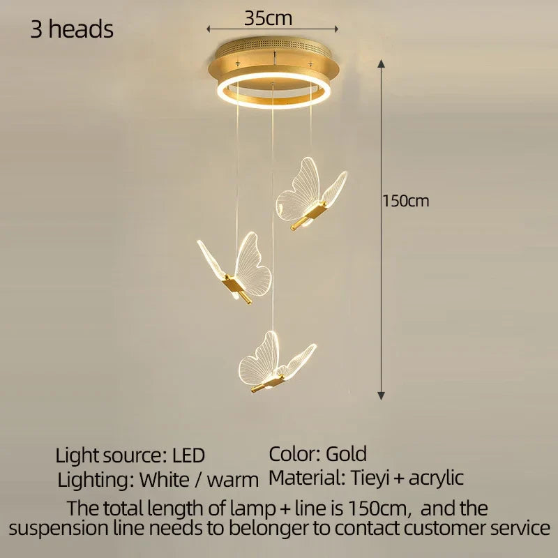 Afralia™ Modern LED Butterfly Chandelier for Bedroom Staircase Illumination