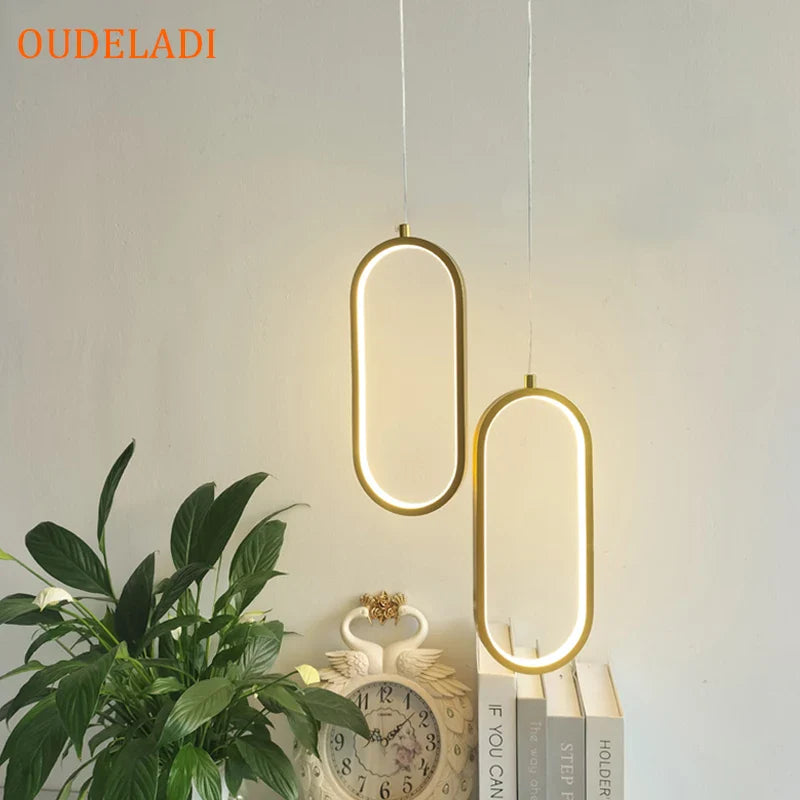 Afralia™ Minimalist LED Pendant Light for Bedroom, Restaurant, Living Room - Gold/Black Ring Hanging Lamp