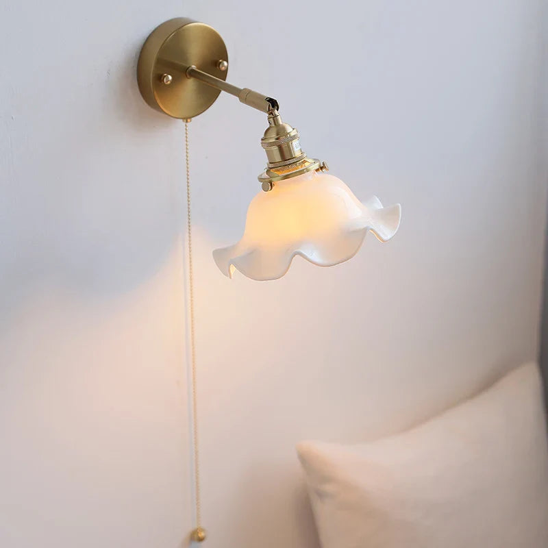 Afralia™ Ceramic LED Wall Lights with Pull Chain Switch for Bathroom Mirror