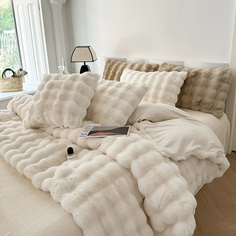 Afralia™ Deluxe Faux Rabbit Fur Bedding Set: Soft Velvet, Plush Warmth for Winter