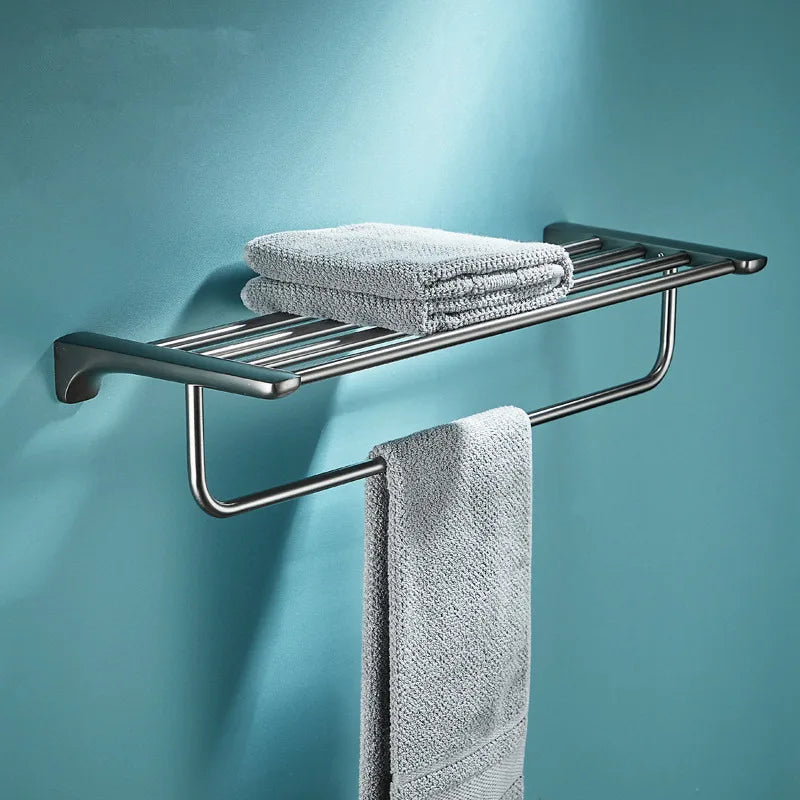 Afralia™ Grey Bathroom Accessories Set: Paper Holder, Corner Shelf, Towel Rack, Toilet Brush Holder, Towel Holder