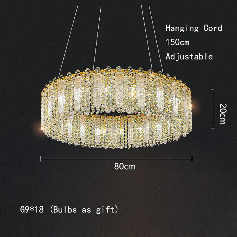 Afralia™ Gold Feather Crystal Tassel Chandelier & Ceiling Light Fixture