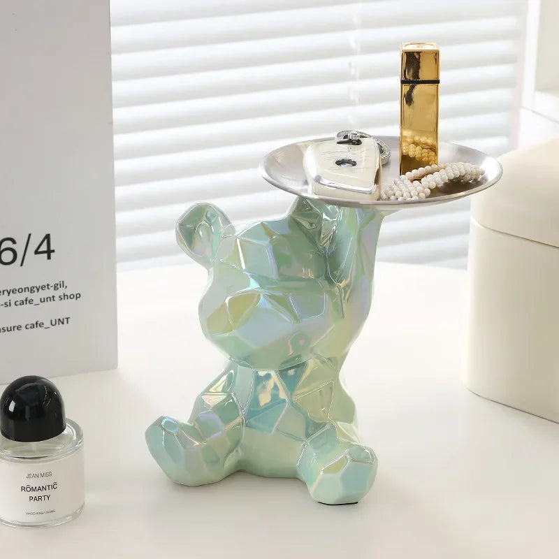Geometric Bear Coin Bank by Afralia™: Ceramic Home Decor and Organizer