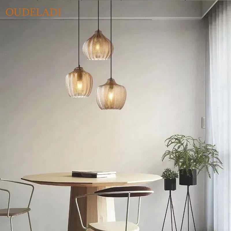 Afralia™ Amber Glass Pendant Lights for Kitchen, Restaurant, Bedroom - E27 Luminaires