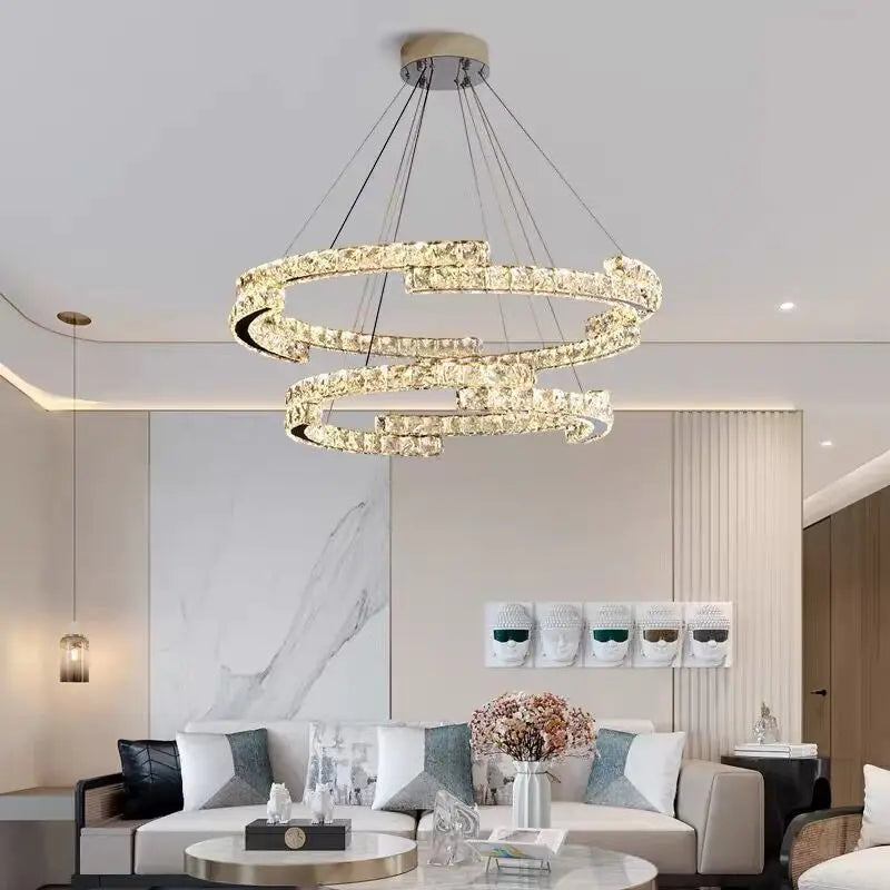 Afralia™ Luxury Crystals Chandelier LED Pendant Lamps - Dimmable Double Layer High-end Lights