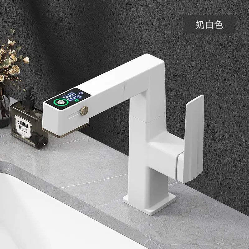 Afralia™ LED Basin Faucet Pull Out Mixer Tap Hot Cold Water Bathroom Sink Vanity