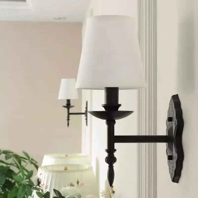 Afralia™ Black Iron Wall Lamp Retro Bedroom Hotel European Living Room Sconce