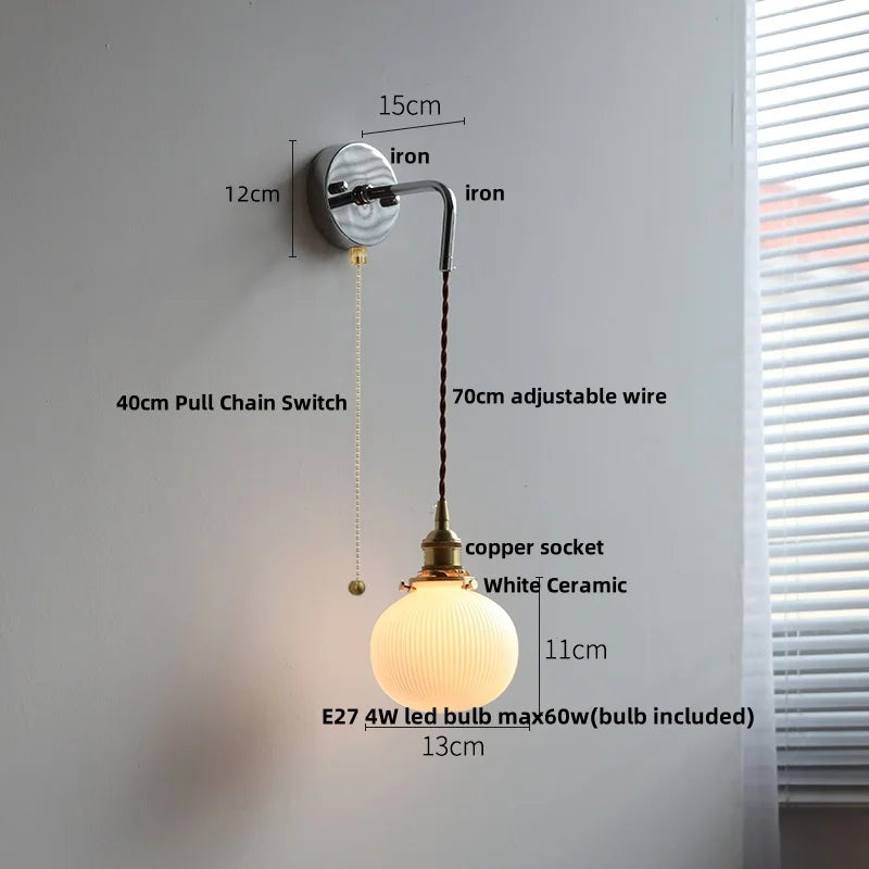 Afralia™ White Ceramic LED Wall Sconce Nordic Modern Iron Base Stair Light Fixture