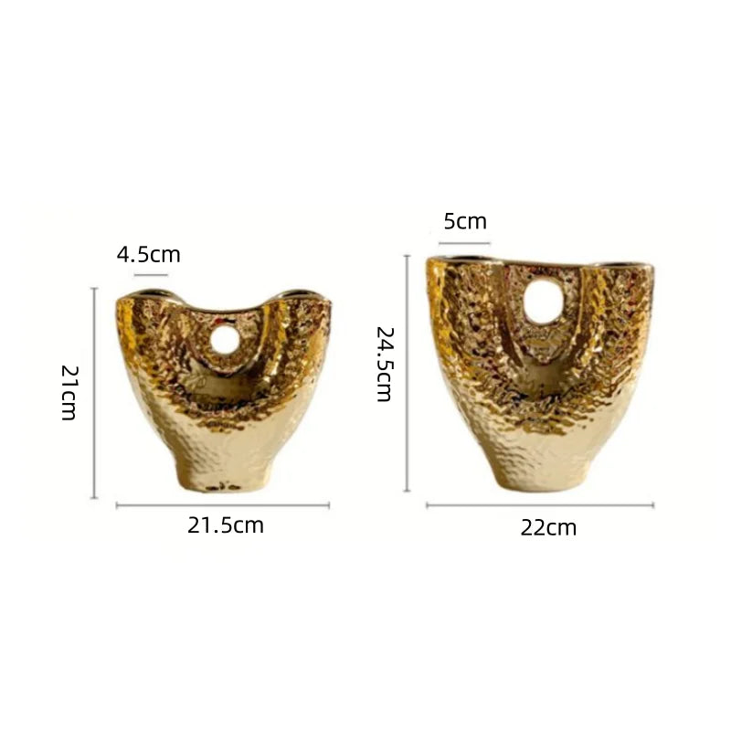 Afralia™ Gold Vase with Hollow Branches - Ceramic Home Decor Accessory