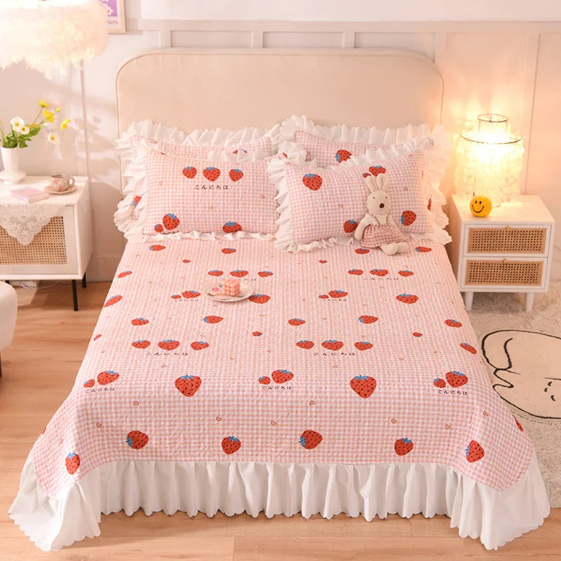 Afralia™ Princess Chiffon Printed King Size Bedspread, Quilted Cotton Bed Cover