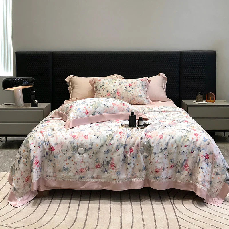 Afralia™ Lyocell Fiber Flowers Summer Quilt Bedding Set - Soft & Silky Comforter with Bed Sheet