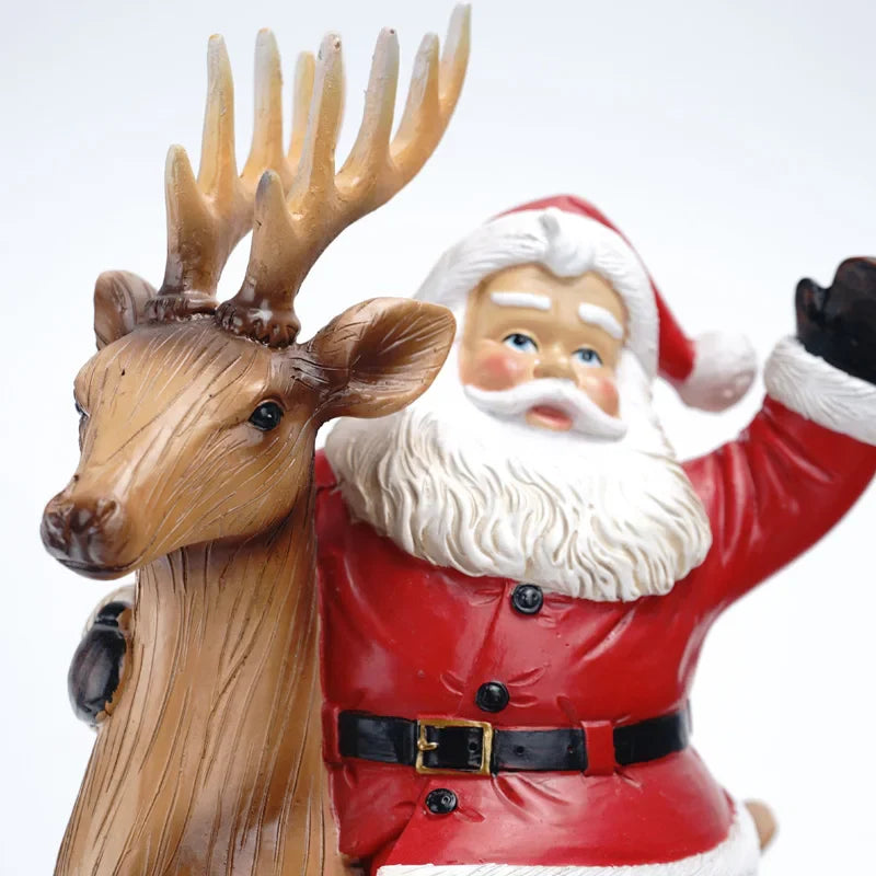 Afralia™ Resin Rocking Horse Santa Claus Deer Sculpture Holiday Table Decor