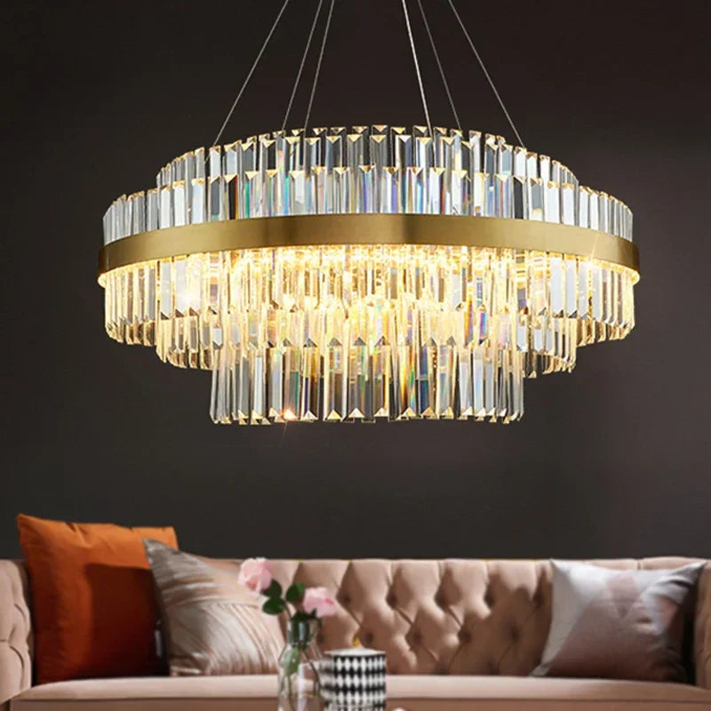 Afralia™ Luxury Crystal Golden Gloss LED Ceiling Chandelier for Dining & Living Room