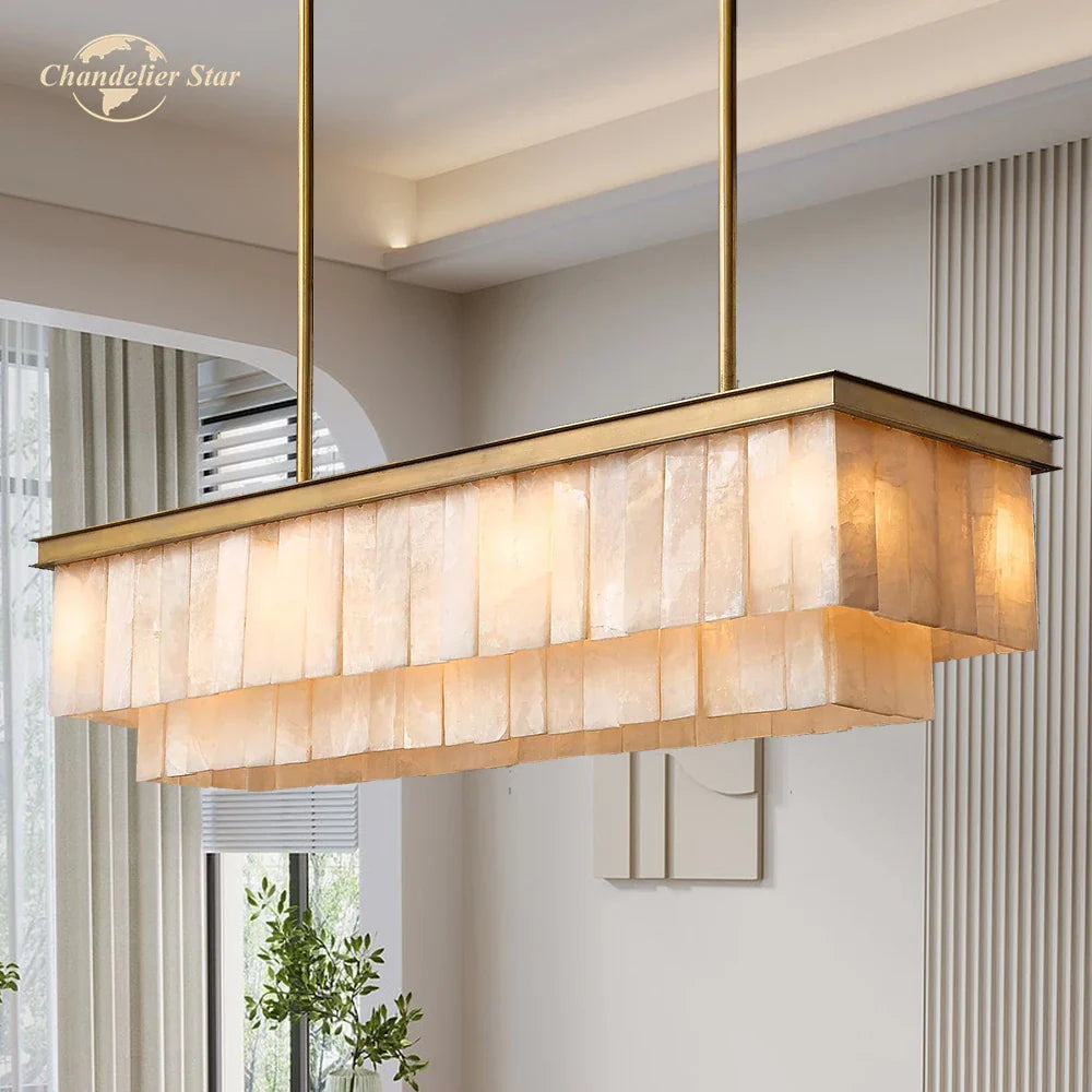 Afralia™ LED Marble Glace Calcite Chandelier for Kitchen Island, Dining & Living Room