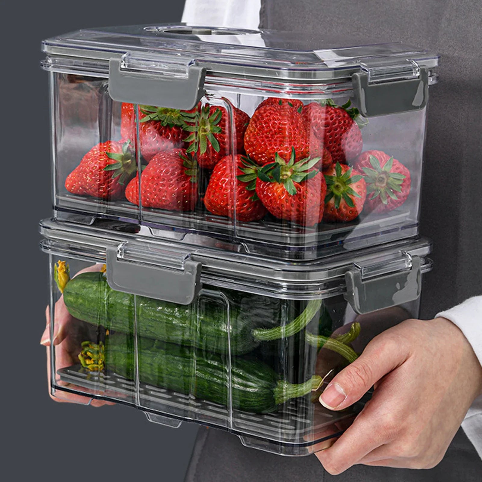 Afralia™ Food Storage Container: Transparent Fridge Organizer with Drain Net for Kitchen, Large Capacity