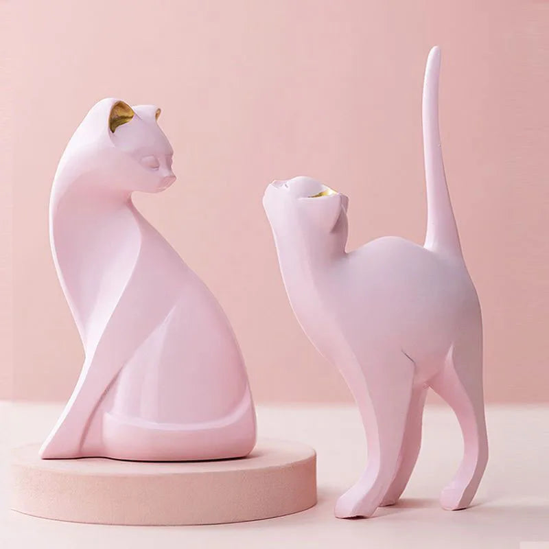 Afralia™ Pink Cat Sculpture for Modern Home Decor and Shelf Display