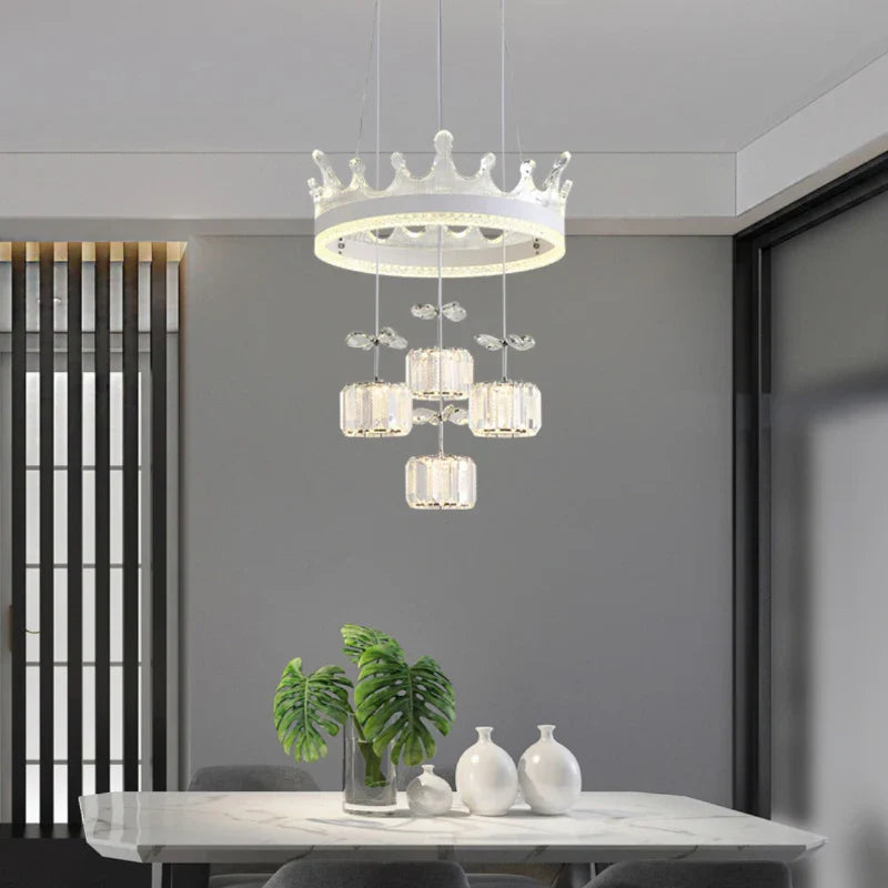 Afralia™ Scandinavian Luxury LED Crown Chandelier for Modern Dining Table