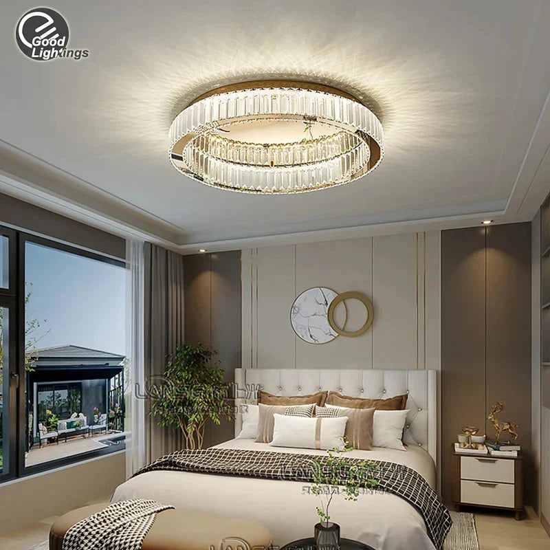 Afralia™ Modern Luxury Crystal Led Ceiling Lamp for Bedroom and Living Room