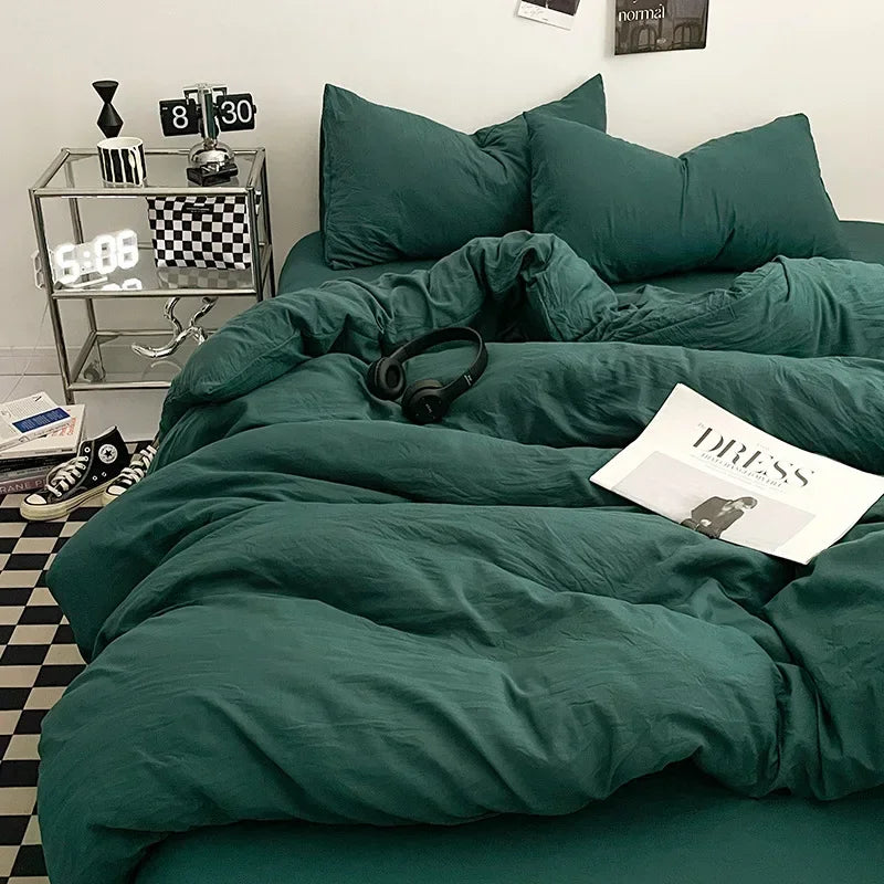 Afralia™ Solid Sleep Naked Cotton Bedding Set 4Pcs, Super Soft Mix Colored Comfort Bed Liner