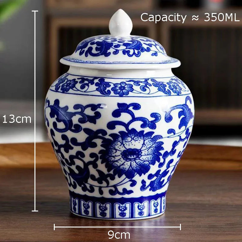 Afralia™ Blue & White Porcelain Tea Canister | Ceramic Sealed Caddy Jar