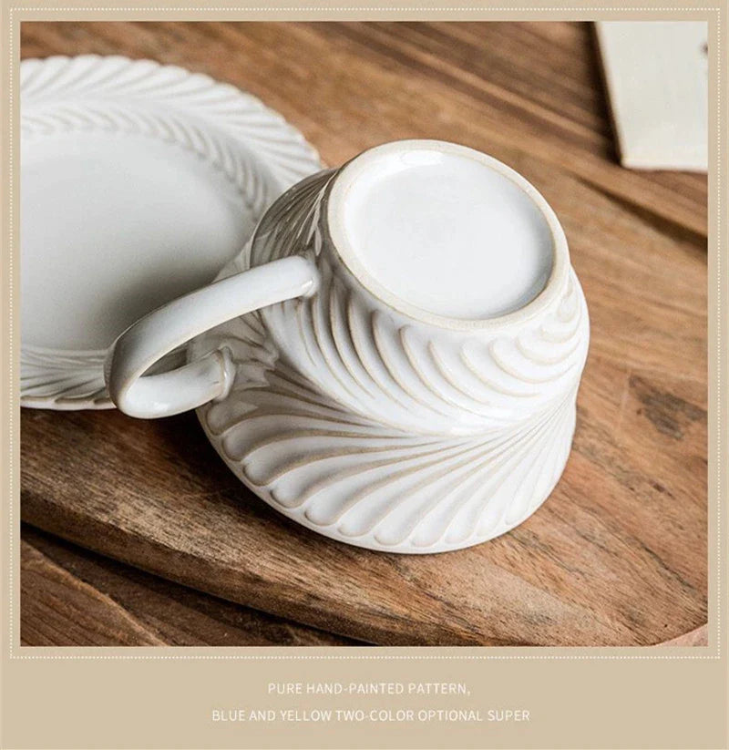 Afralia™ Retro Ceramic Coffee Cup & Saucer Set for Stylish Afternoon Tea & Caffe Latte