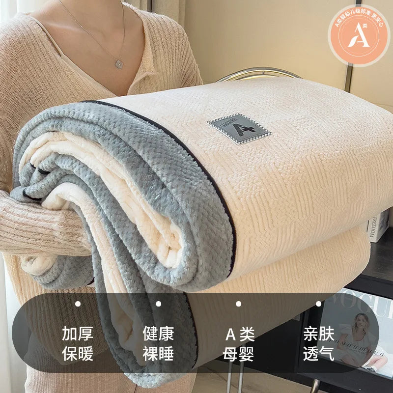 Afralia™ Light Luxury Velvet Plush Cotton Blanket