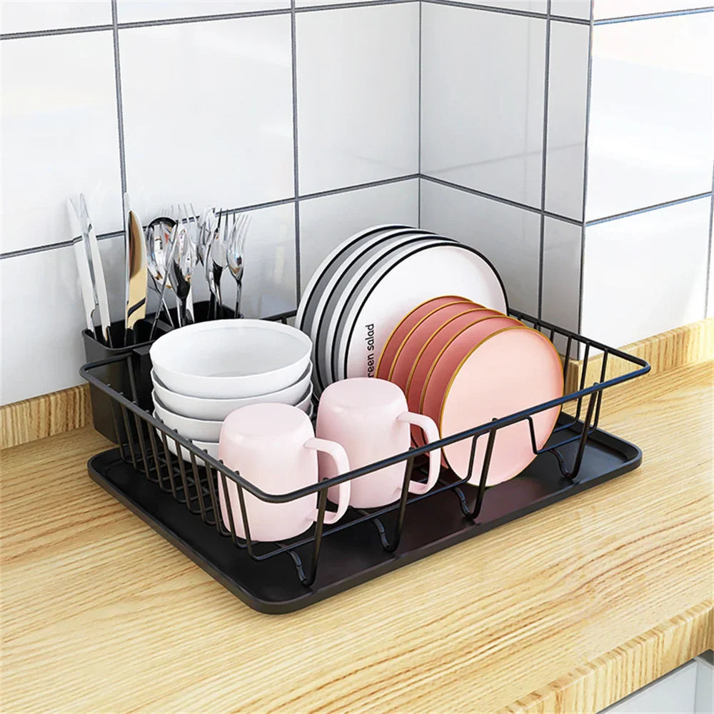 Afralia™ Metal Kitchen Dish Drying Rack with Drainboard & Chopstick Cage