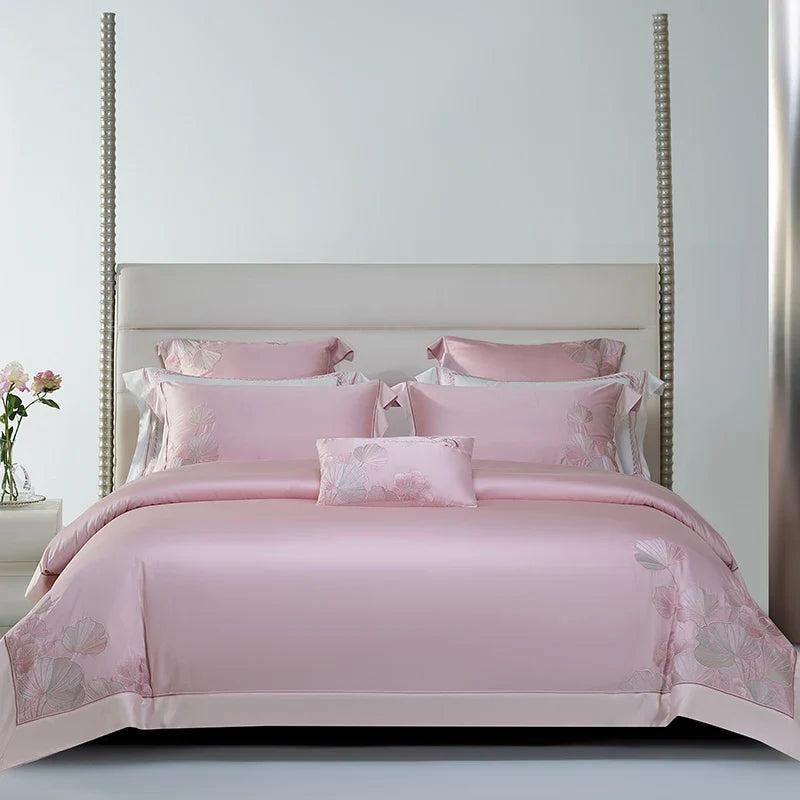 Afralia™ Cotton Flowers Embroidery Bedding Set with Soft Silky Finish