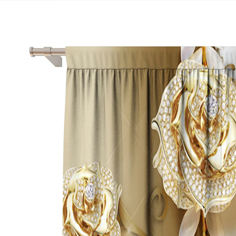 Afralia™ Metal Flower Roses and Swans Pole Pocket Curtains for Kitchen, Living Room