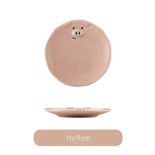 Afralia™ Pink Pig Ceramic Breakfast Plate Set | European Cute Nordic Kitchen Dishes