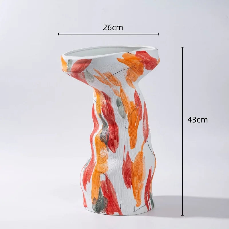 Afralia™ Abstract Irregular Ceramic Vase Set Colorful Graffiti Ornaments Home Decoration