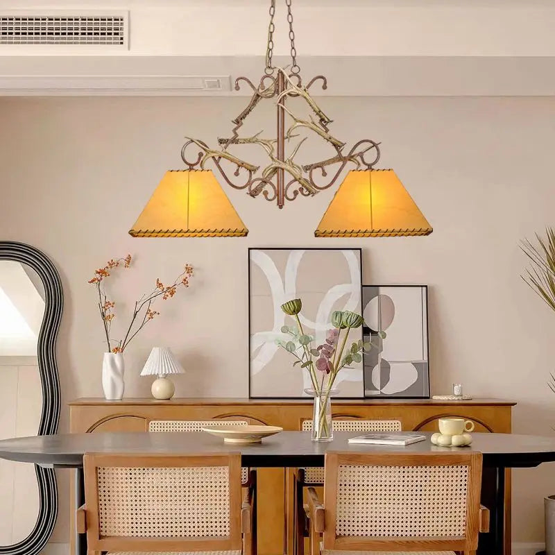 Afralia™ Retro Sheepskin Deer Horn Pendant Light for Dining Table, Chinese Style Lighting Fixtures