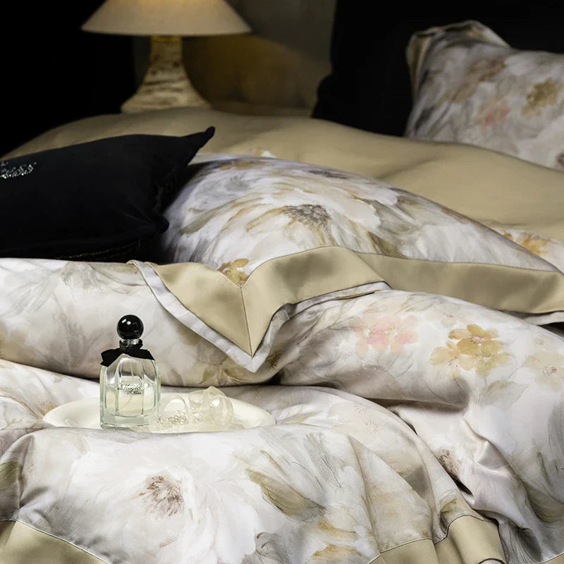 Afralia™ Eucalyptus Fiber Floral Print Bedding Set: Duvet, Sheet, Pillowcases - 4Pcs