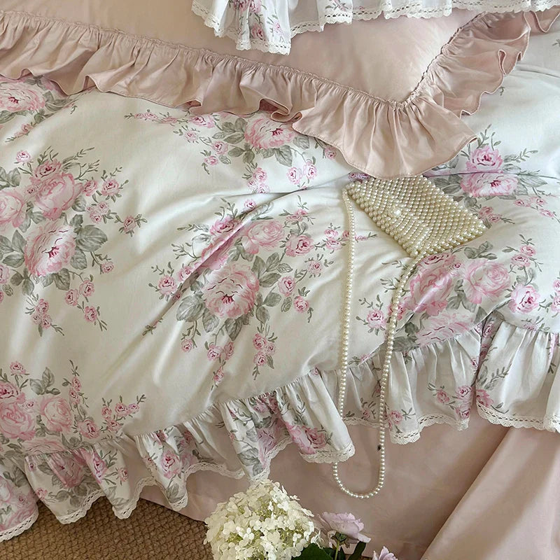 Afralia™ French Rose Lace Ruffles Bedding Set - 1000TC Egyptian Cotton Luxe Vintage